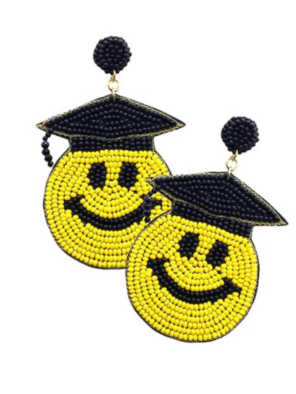 NEW Seed Beaded Graduation Smile Face Dangle Earrings